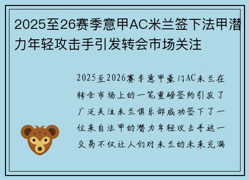2025至26赛季意甲AC米兰签下法甲潜力年轻攻击手引发转会市场关注 2025至26赛季意甲AC米兰签下法甲潜力年轻攻击手引发转会市场关注